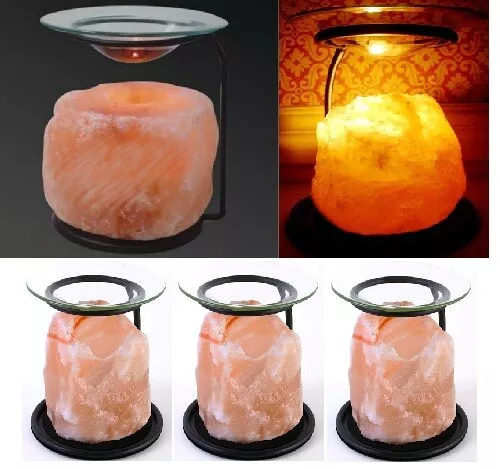 New Himalayan Salt Tea Light Candle Holder Oil Burner Wax Melt with Metal Stand