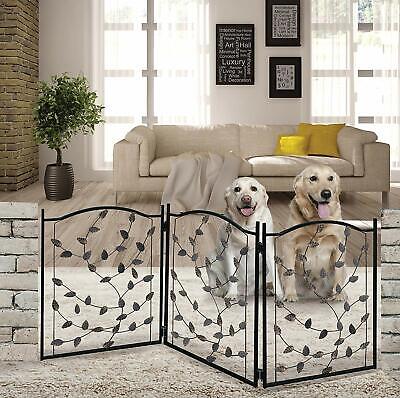 Metal Pet Gate 3 Panel Leaf Design - Extra Wide Expandable & Foldable Dog Fence 3