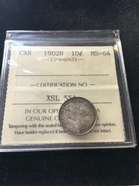 1902H  ICCS  Graded Canadian,  10  Cent, **MS-64**