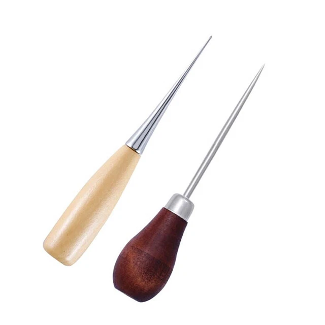 Mango de madera puntiagudo chal de acero cuero chal de costura zapatos reparación punzón H_H5 Y4