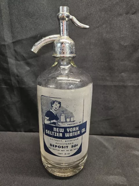 Vintage Advertising Bottle New York Seltzer Water Co. Detroit, Mich. Blue Label