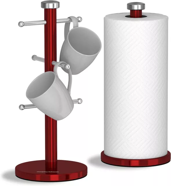 Juego de portarollos de cocina y tazas de árbol Morphy Richards 974029 acentos, SS, rojo