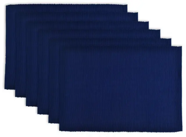 Placemat Ribbed Everyday Basic Cotton Nautical Blue Set of 6 13x19 Inch Kitchen