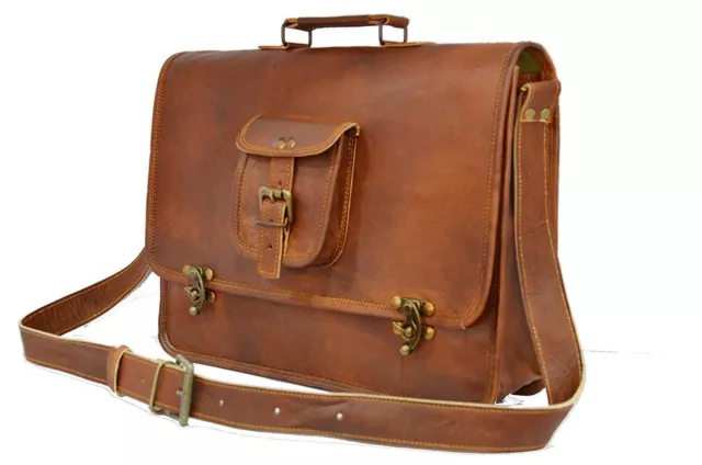 New 15" Men's Leather Messenger Bag Shoulder Business Briefcase Laptop Handmade