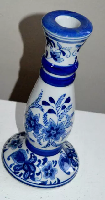 BLUE & WHITE PORCELAIN CANDLE STICK HOLDER CHINOISERIE DECOR Table Mantle VGC