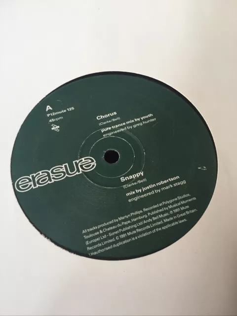 ERASURE ) 12" 1991 - Chorus ( Youth Trance Remix ) Mute 125 Demo Vinyl