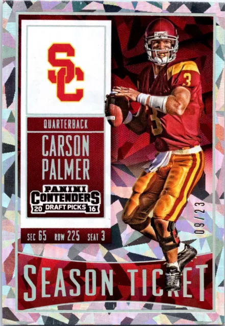 2016 Contenders Draft Picks Cracked Ice Season Ticket /23 Carson Palmer #20 P43