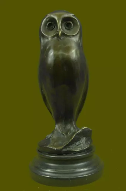 Bronze Marble Base Owl Bird Sculpture Statue Figurine Barn Animal Home Decor Art