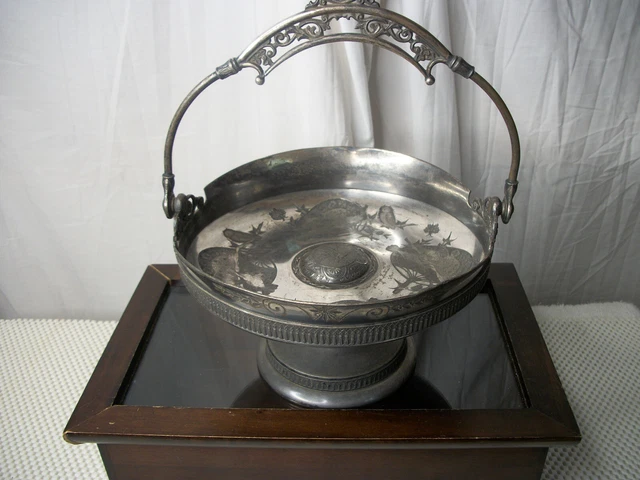 Vintage Wedding Bridal Basket Roger Bros Triple Silver Plate Pedestaled Basket