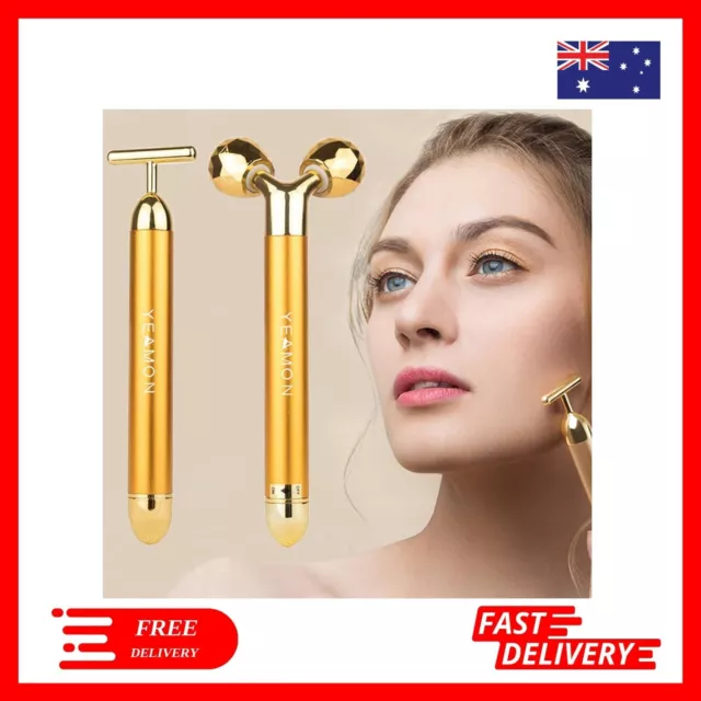 2-IN-1 Beauty Bar 24K Golden Pulse Facial Face Massager,Electric 3D Roller and T