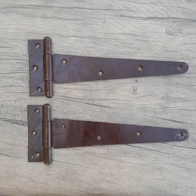 2p Vtg Iron handforged heavy French Gothic gate door tool box trunk chest hinges