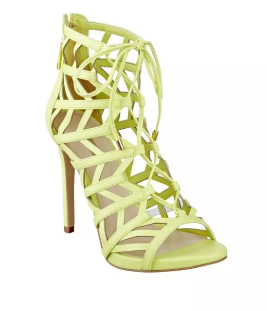 $110 Guess Women's Anasia Caged Heels In Yellow Lace Up Size 8.5 2