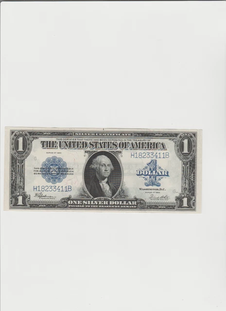 1923 $1 One Dollar Silver Certificate Note Horse Blanket Large Size Banknote.