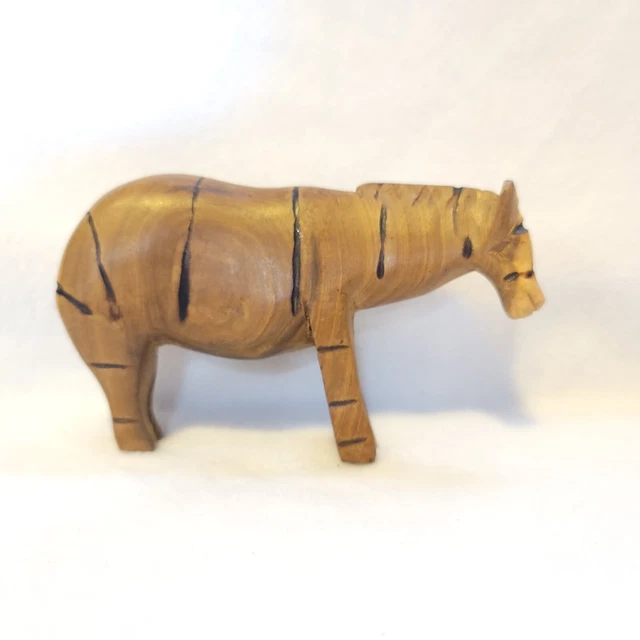 VINTAGE HAND CARVED Wood Zebra African Art Figure Sculpture Wildlife