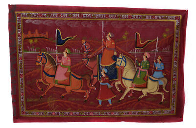 Hanging Wall Painting Mughal On Silk Art Scene Of Life India 71x47cm 9