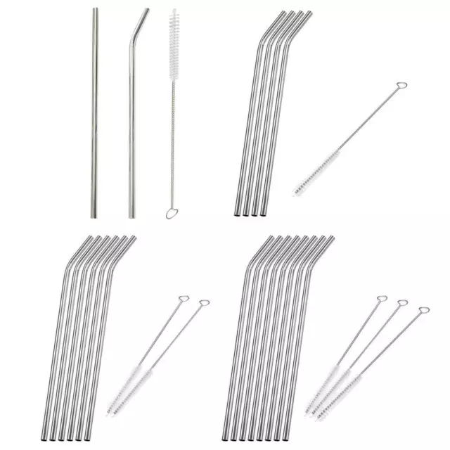 MY# 2/4/6/8pcs Reusable Stainless Steel Drinking Straws 1/2/3 Cleaner Brush Kit