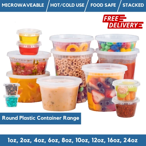 ROUND FOOD CONTAINERS Clear Plastic Tubs With Lids Plastic Deli & Sauce