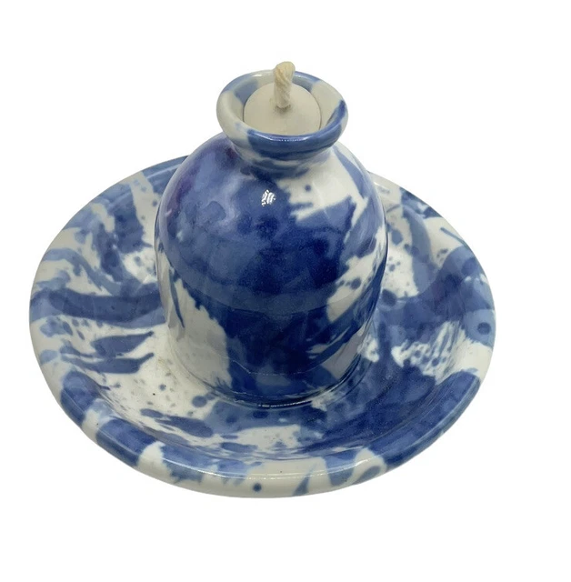 Kravec Studios Art Pottery Glazed Ceramic Wick Oil Burner Lamp Stopper Blue