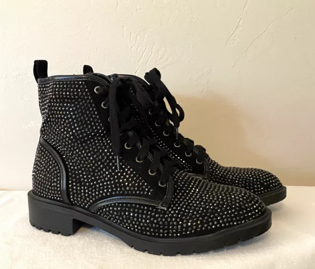 MADDEN GIRL KIRRA Women s Combat Ankle Boots Black Suede Rhinestones Size 8.5 M 37.99 PicClick