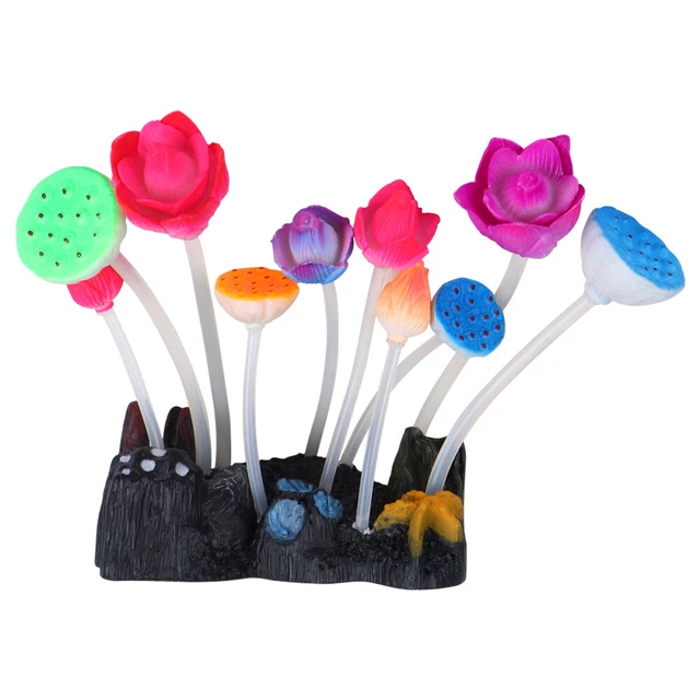 Plantas artificiales de acuario flor de silicona con hojas setas para la decoración del tanque