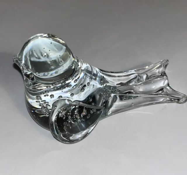 Vintage Clear Art Glass Bullicante Controlled Bubbles Bird Paperweight Figurine