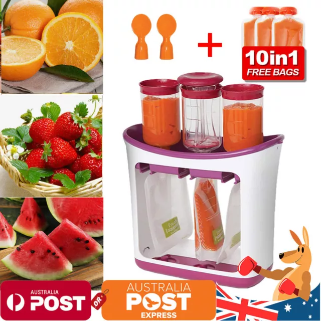 Infant Baby Feeding Food Squeeze Station Fruit Maker Dispenser Storage Kit DIY