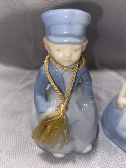 Vintage Porcelain Dutch Boy Girl Decorative Hand Bells Blue Set Pair 3