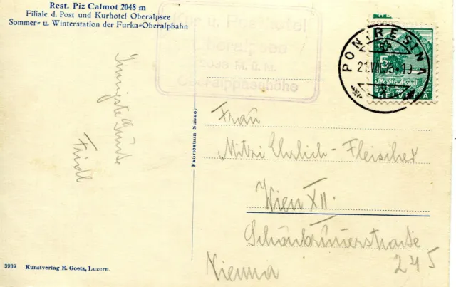 Schweiz Restaurant Piz Calmot Andermatt Furka-Oberalpbahn 1935 Postkarte 2