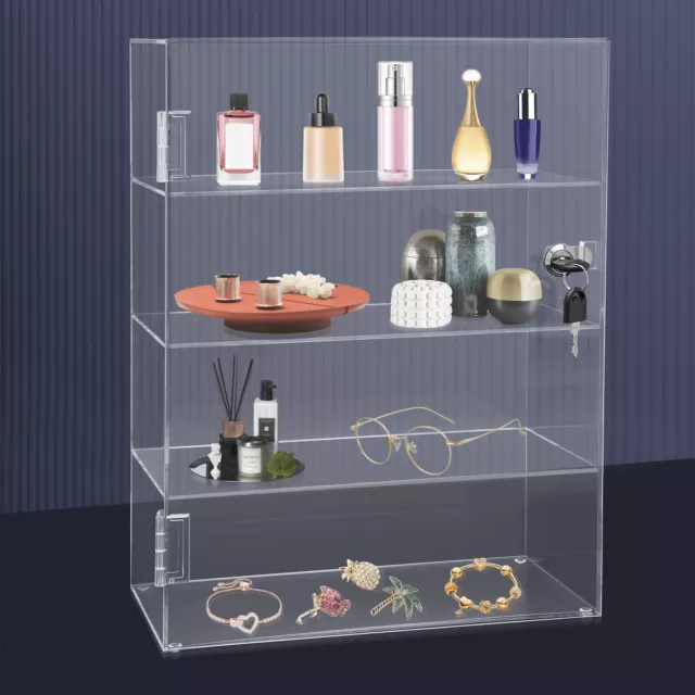 Clear Acrylic Display Case Countertop Box Dustproof Shelves Showcase with Lock