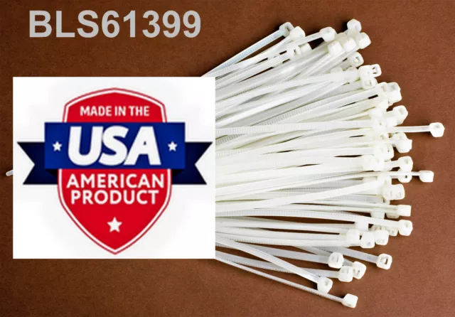 200 USA Made TOUGH TIES 11" inch 50lb Nylon Tie Wraps Wire Cable Zip Ties White