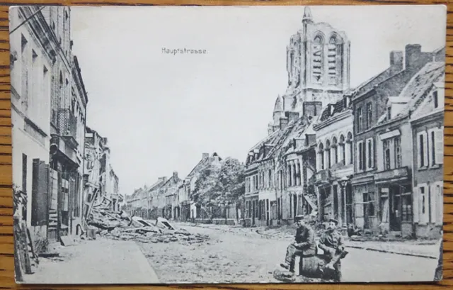 ~1916 Wwi La Bassee, France, Main St. Bomb Damage Schaar & Dathe German Postcard