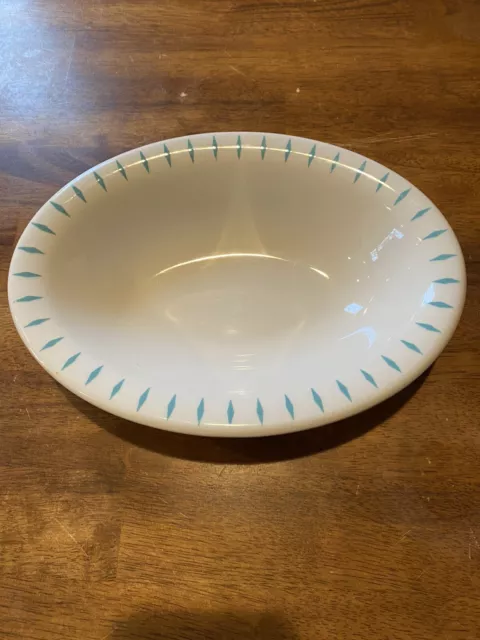 MCM Homer Laughlin China Turquoise Atomic Diamond Pattern Oval Serving Bowl EC