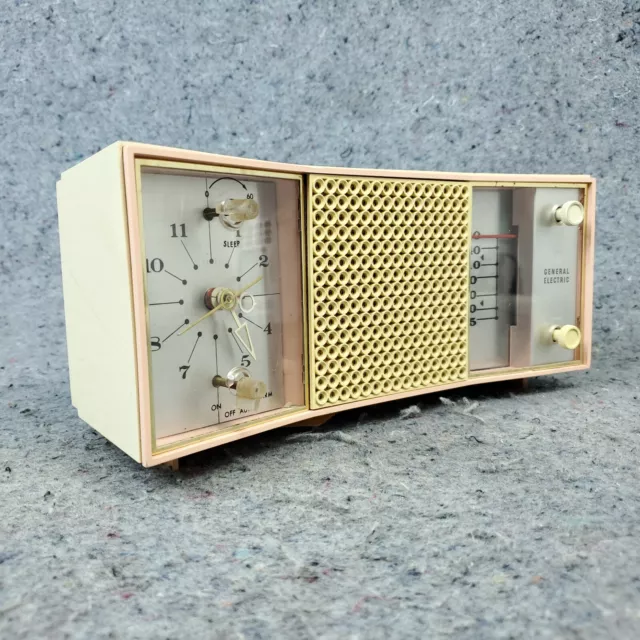 General Electric C495A Tube Radio Clock GE Vintage 1960's MCM Pink White Works