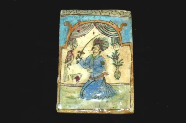 RARE Fabulous Antique Persian Tile Handmade Handpainted Glazed