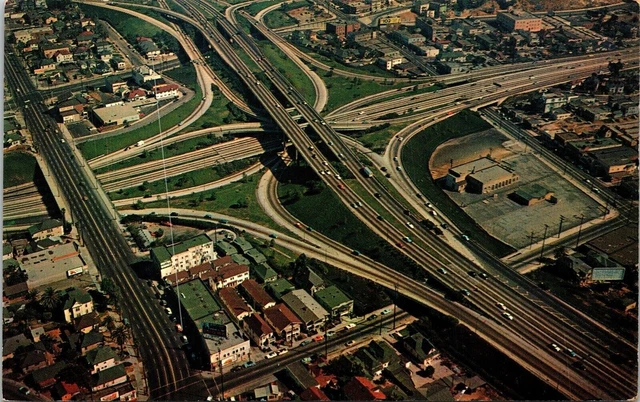 Los Angeles Freeway System Downtown California Ca Metropolitan Aerial Postcard