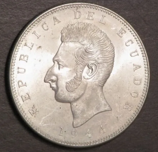 ECUADOR 1944Mo 5  Sucres Silver Crown BU