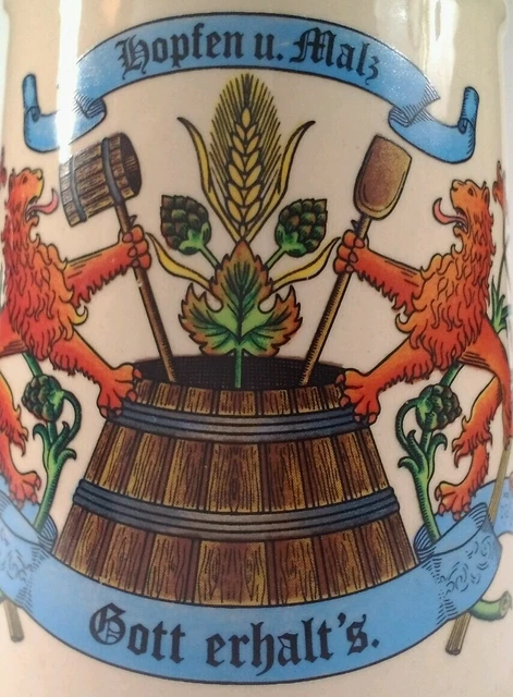 Hops and Malt May God Preserve Them Germany Beer Stein VTG Large Zinn Pewter