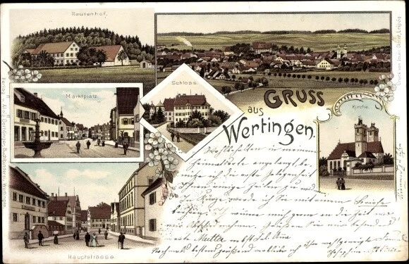 Litho Wertingen in Schwaben, Kirche, Schloss, Reutenhof,... - 10689717