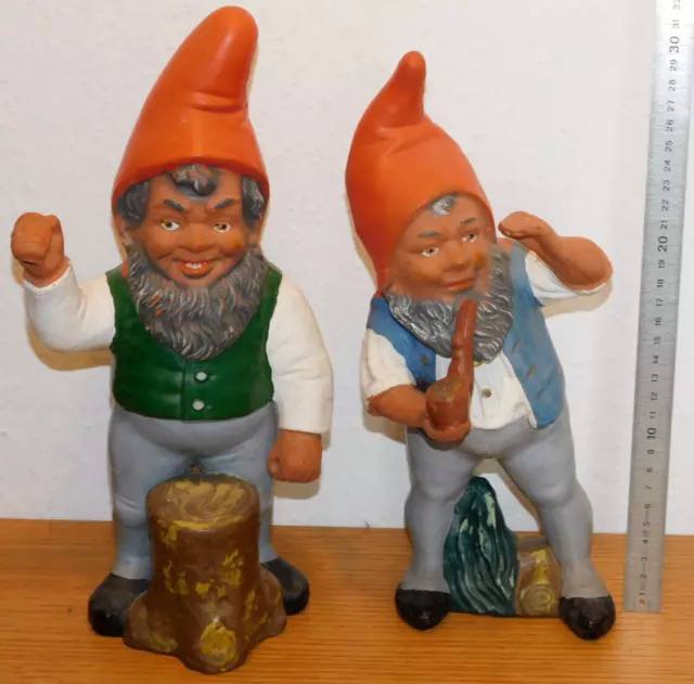 vintage 2 STATUE NAIN de JARDIN C26 C28 terre cuite Gartenzwerg GNOME pipe LUTIN