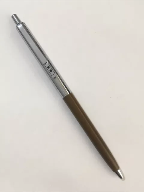 Vintage Paper Mate Brown Chrome Trim Ballpoint Pen-Usa-Blue Ink.