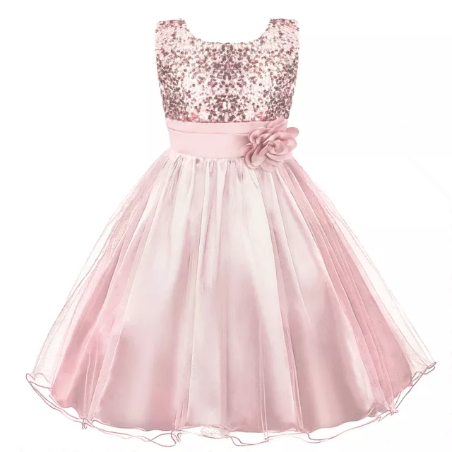 Girls Baby Party Dress Flower Bow Wedding Bridesmaid Gown Banquet Xmas Gifts UK