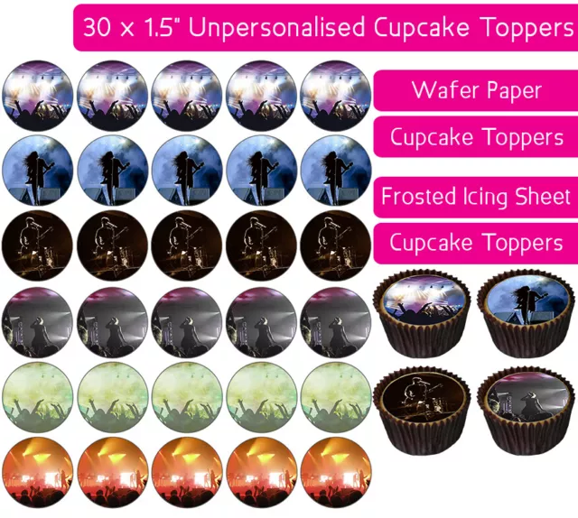 30 Music Concert Edible Wafer & Icing Cupcakes Toppers Bday Party Decor Gig Band