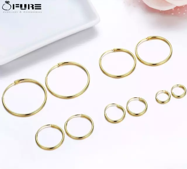 14K Gold Filled Endless Sterling Silver Posts Huggie Large Small Hoop Earrings 2