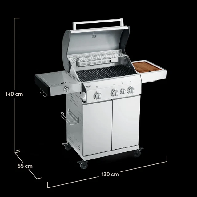 Burnhard Fred 3-Brenner Deluxe Series 3 Grill Gasgrill Grillwagen Edelstahl