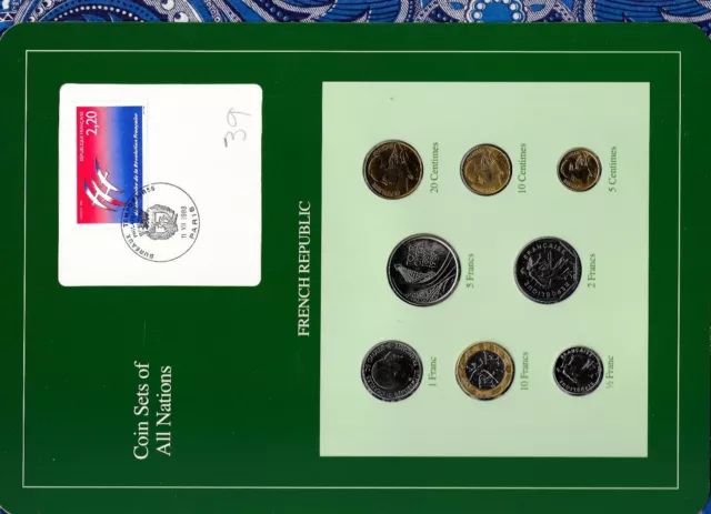 Coin Sets of All Nations France French 1986 -1989 UNC 2 Francs 1989 LOW 83000