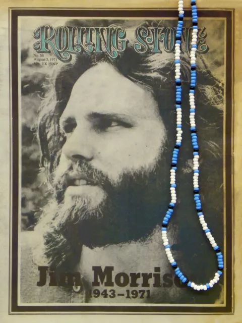 30" Jim Morrison Style Handmade Bead Necklace Orig. Turquoise White Black Doors