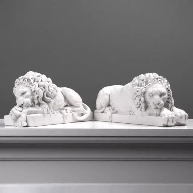 Canova Lions - Statues in Pair (12.2 inch / 31 cm) Marble Lion Sculpture Museum