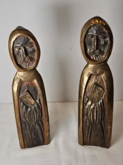 Vintage 1979 Solid Brass Monks Heavy 9 LBS ea. Artist Signed Dated Numbered