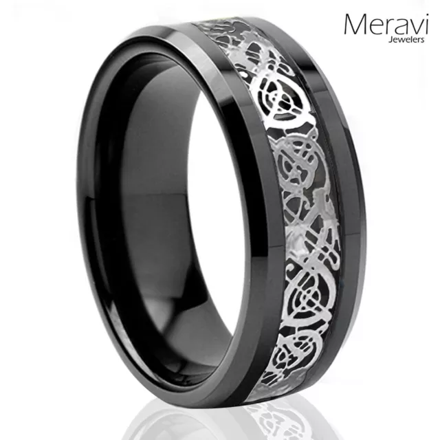 Black Tungsten Carbide Silver Celtic Dragon Ring Mens Jewelry Wedding Band 8mm