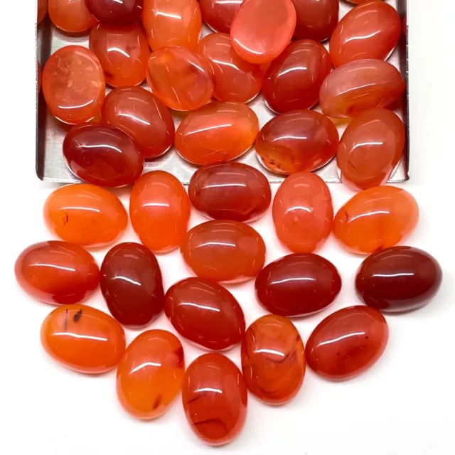 25 Pcs Natural Carnelian 14x10mm Oval Cabochon Beautiful Orange Loose Gemstones